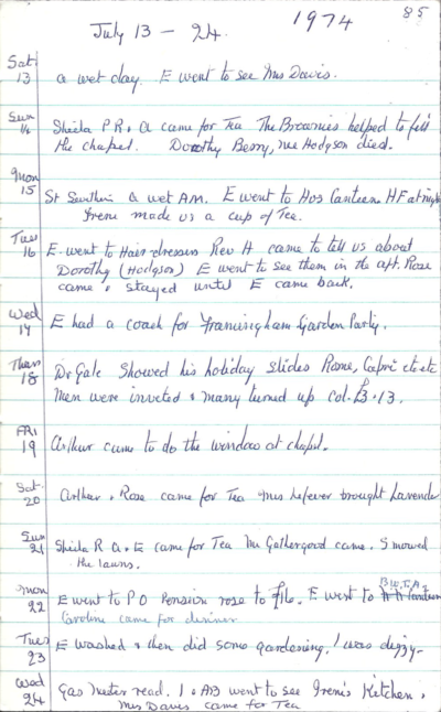drew diaries inside page for july 1974