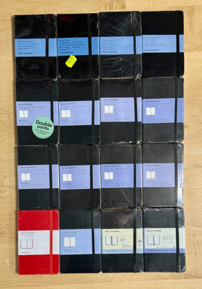 history of moleskine sketchbook front label