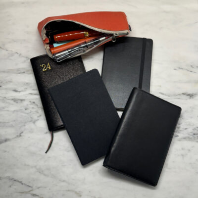 Nolty Gold Diary, Moleskine Sketchbook, Bindewerk Journal, Filofax Guildford Pocket Extra Slim