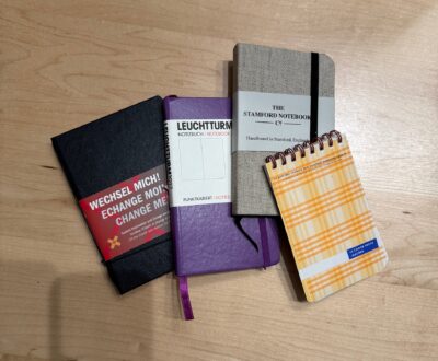 assorted small notebooks: X17, leuchtturm, stamford,